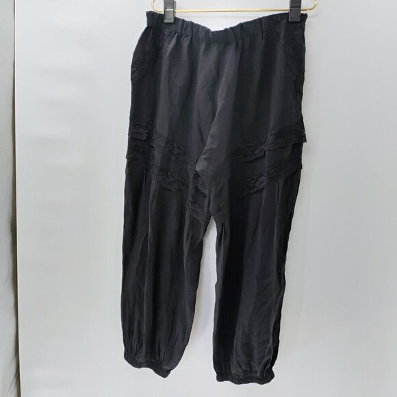 By Anthropologie Pieced Lace Joggers Lace Pull On Black Wide Leg balloon barrel - Picture 7 of 16